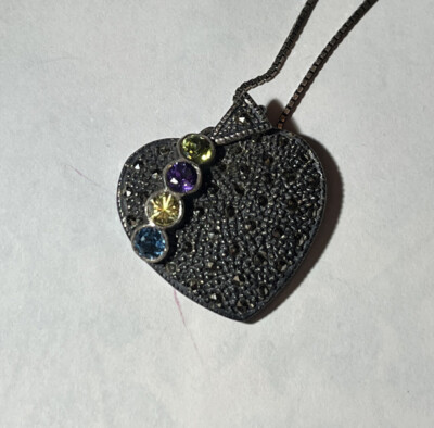925 Sterling Silber Herz Anhänger und Box Kette Halskette Edelsteine