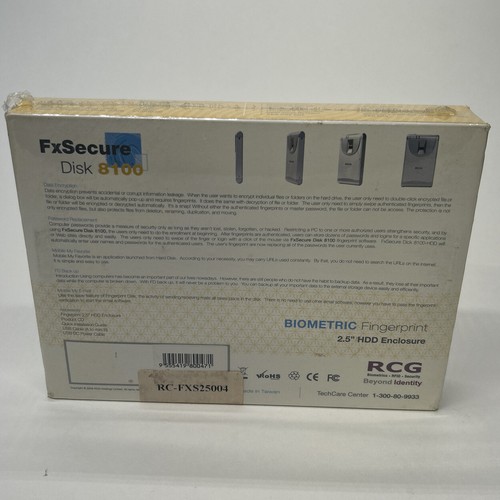 RCG Biometric Fingerprint USB 2.0 2.5" SATA HDD Enclosure FXSecure Disk 8100 - Picture 2 of 3