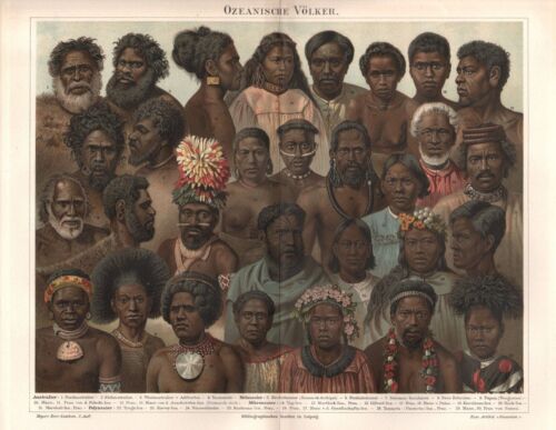Ozeanische Völker AUSTRALIEN Polynesien  Lithographie von 1897 - Bild 1 von 1