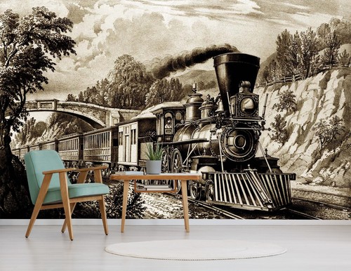 3D Retro Train G1026 Transport Wallpaper Mural Self-adhesive Removable Honey - Picture 2 of 8