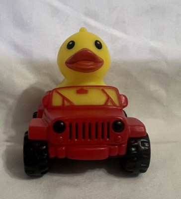 Yellow Rubber Duck in a Red Squeaking Jeep Ducking 2.8'' Dashboard Ornament