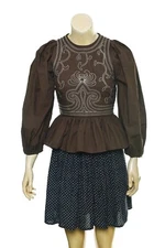 Rhode Resort Quilted Peplum Top S 4 Women's Casual Long Sleeve Blouse NEW 40571