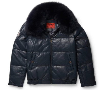 NAVY BrandNew Men's NAVY Lamb Skin Leather & Goose Down Jacket With Real Fox Fur
