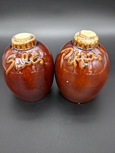 HULL Brown Drip Salt Pepper Shakers Vintage Pottery