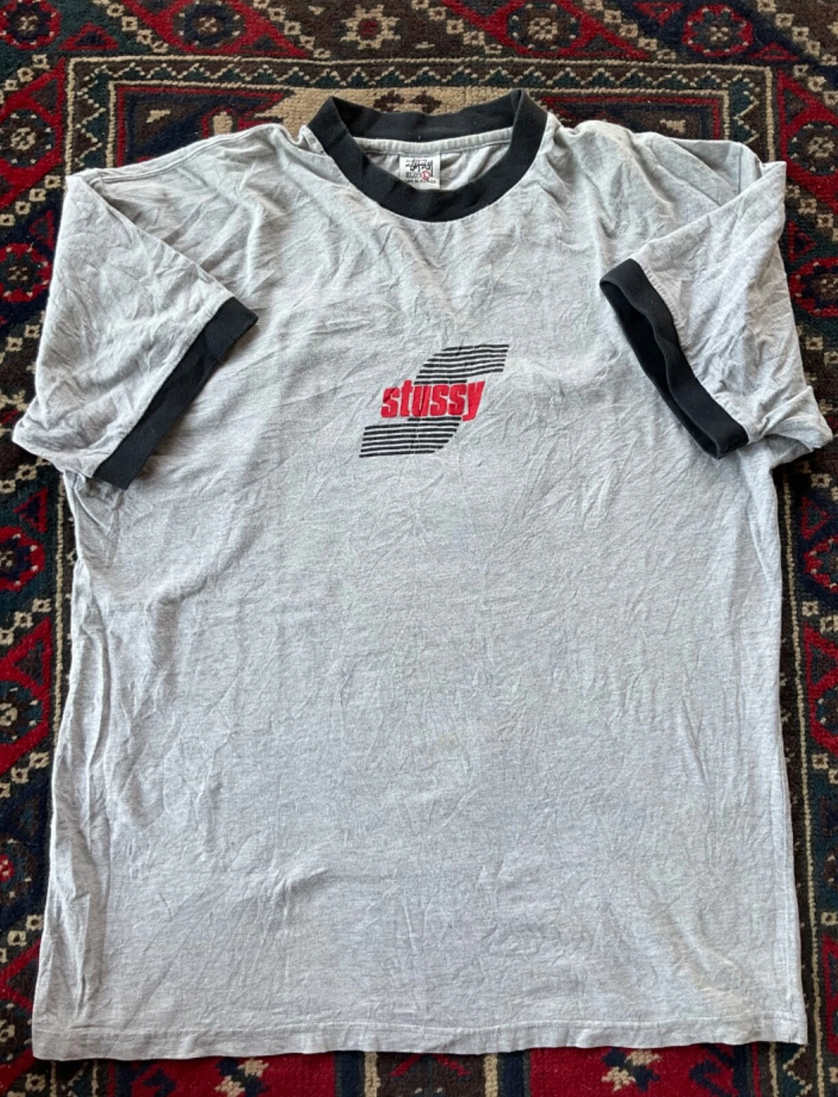 T SHIRT VINTAGE STUSSY L LOGO GRIS BAGUE FABRIQUÉ EN AUSTRALIE BOITE SUPREME LVC RARE