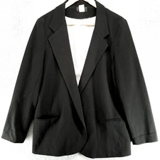 Aqua Blazer Womens M Black Open Front Patch Pocket Notched Lapel Long Sleeve