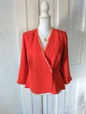 CAbi Style 216 Jane Jacket Peplum Wrap Blazer Women's 4 Orange Chiffon Trim