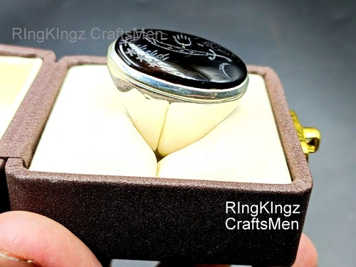 Anello Aqeeq naturale pietra akik yemenita argento sterling 925 pietra preziosa incisa anello - Foto 5 di 11