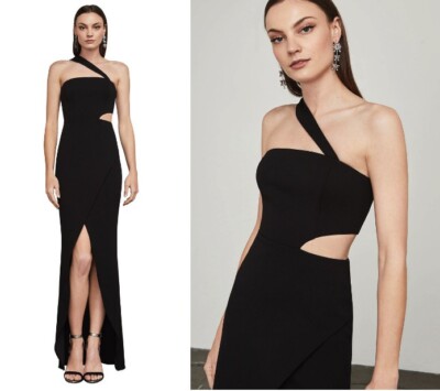 NWT BCBGMAXAZRIA Acasia One Shoulder Dress Gown Black Size 10 NNH69N76 