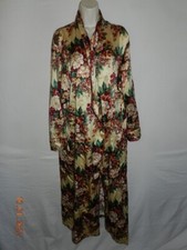 VTG Victorias Secret Bath Robe Size M/L Green floral burgundy Gold Label satin