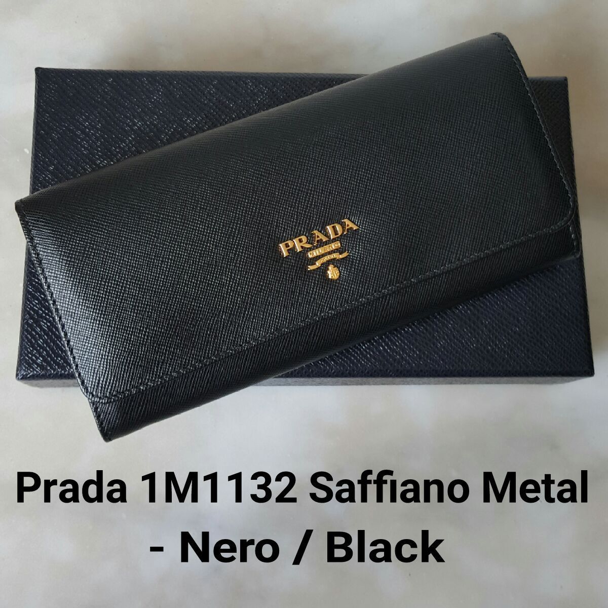 Prada Black Saffiano Metal Oro Chain Wallet Crossbody - TheRelux