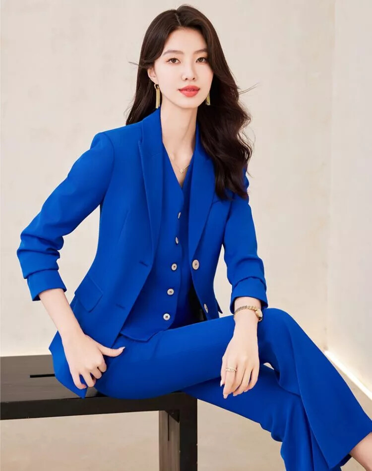 Traje Completo Oficina Mujer Traje Chaqueta Americana Azul Chaleco Set 22014
