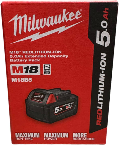Milwaukee Batteria M18B5 5.0Ah Rossa E Nera Ioni Di Litio - Foto 1 di 2