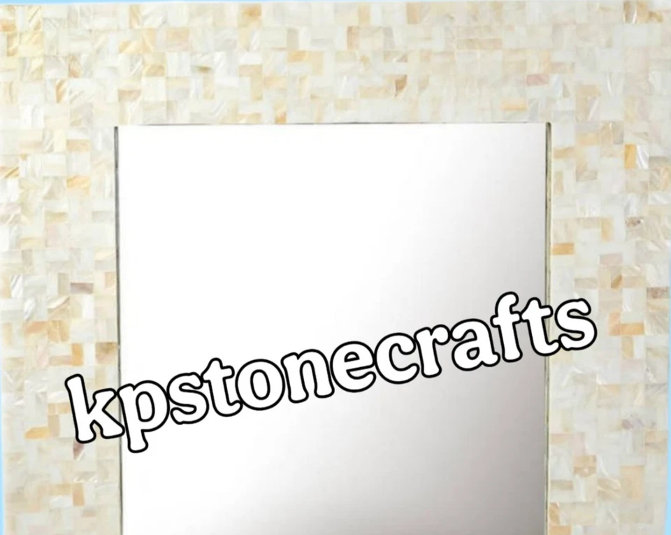 White Ocean MOP Mirror | 18" Square | Handcrafted Mother of Pearl Wall Mirror - Image 4 of 4