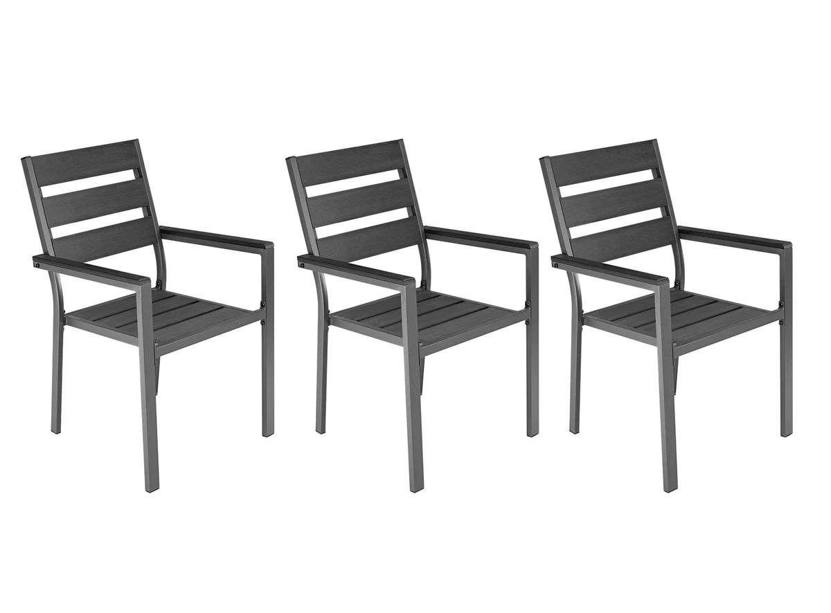 Sillón de jardín 3 piezas con reposabrazos MILOS sillón apilable sillón aluminio con WPC