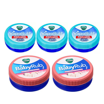 Vicks VapoRub  0.17oz/5ml x3 + BabyRub 0.34oz/10ml x2 Travel Size Baby Care