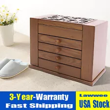 Vintage Large Jewelry Organizer Wooden Storage Box 5 Layers Case with 4 Drawers