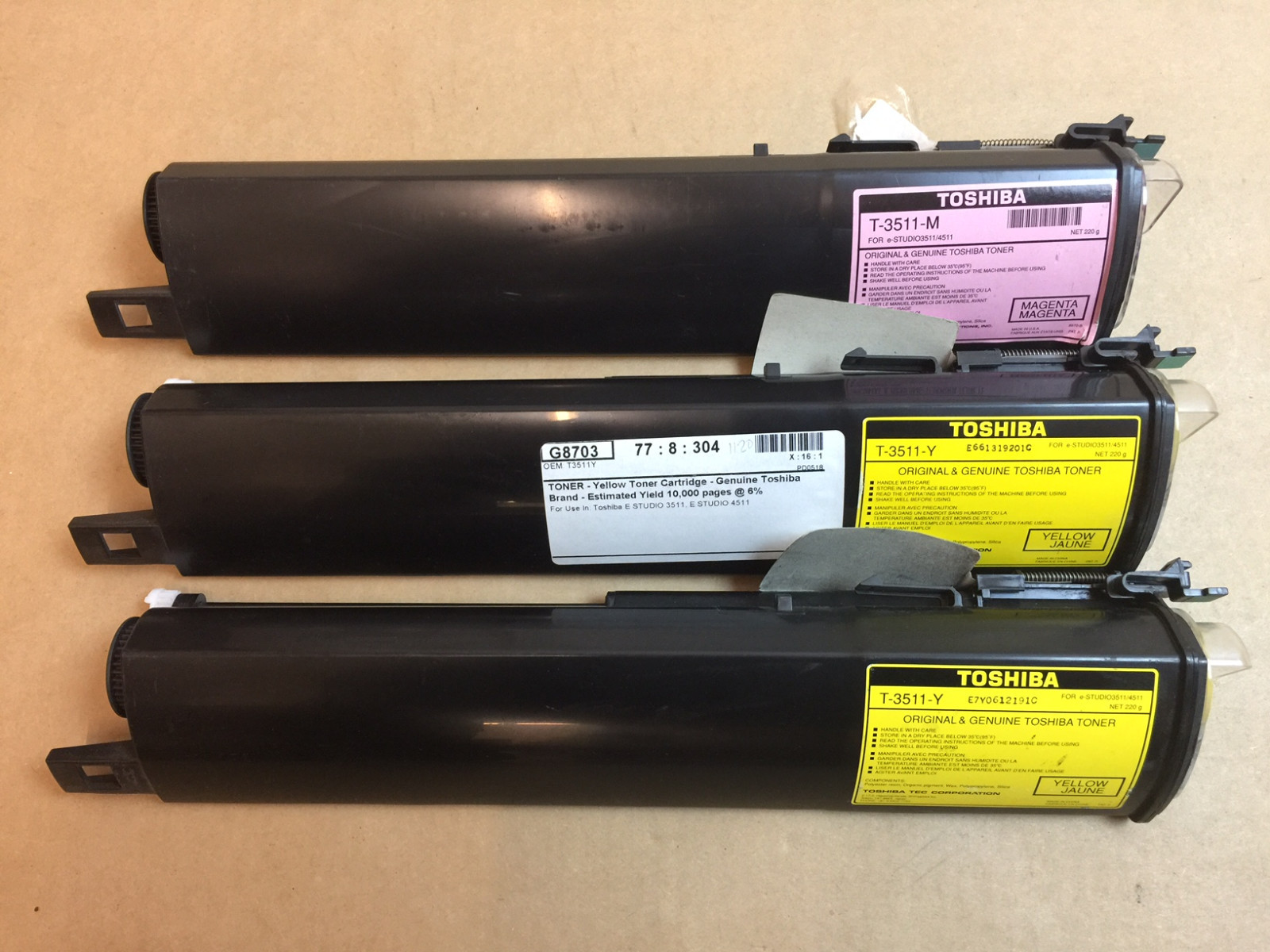 Genuine Toshiba T-3511-M Magenta x1 T-3511-Y Yellow Toner x2 for e-Studio 3511 Genuine Toshiba T-3511-M Magenta x1 T-3511-Y Yellow Toner x2 for e-Studio 3511