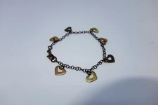 VINTAGE ITALY STERLING HEART CHARM TENNIS BRACELET, COPPER TONE 7GR