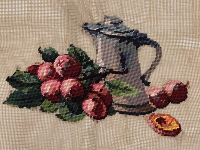 Preworked WATER PICTURE & FRUIT STILL LIFE Needlepoint Canvas 13''x8'' 6231