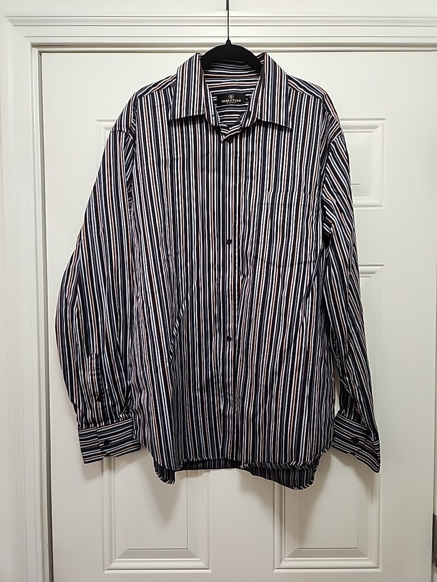 bugatchi men's dress shirts Bugatchi Uomo Long Sleeve Check Dress Shirt in Blue White Plaid Size 17.5 36/37