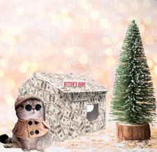 Cardboard Cat House with Scratch Pad, Cat Beds for Indoor Cats Money Bank - NEW