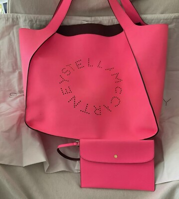 Stella McCartney Alter Neon Pink Tote Perforated Logo faux Leather With Pouch