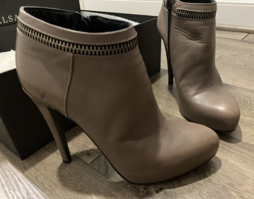 ALLSAINTS KARIS TRONCHETTO STILETTO CUERO BOTÍN CREMALLERA TOPO BOTINES 38! - Imagen 3 de 11