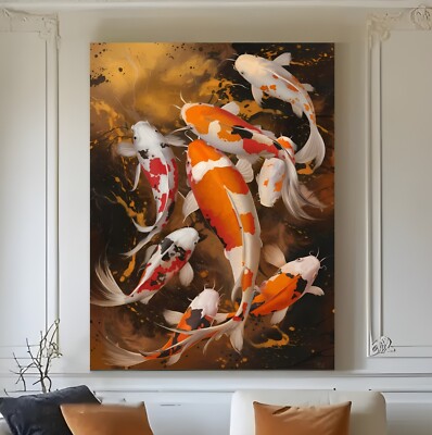 XXL LEINWAND BILD ER BIS 160x120x5 FISCHE KOI BUNTES WANDBILD MODERNES GEMÄLDE