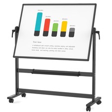 Double-Sided Magnetic Mobile Whiteboard, 48 x 36 Inches, Black Aluminium Fram...