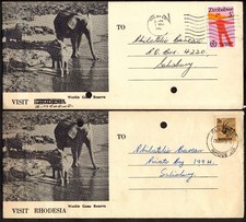 RHODESIA ZIMBABWE 1980  s LATE USE 2 ILLUSTRATED POST CARDS  A531