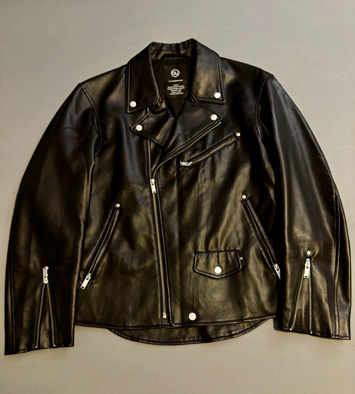 GU x UNDERCOVER JUN TAKAHASHI Black Faux Leather Jacket Rare 2021, Size M - product detail image 1