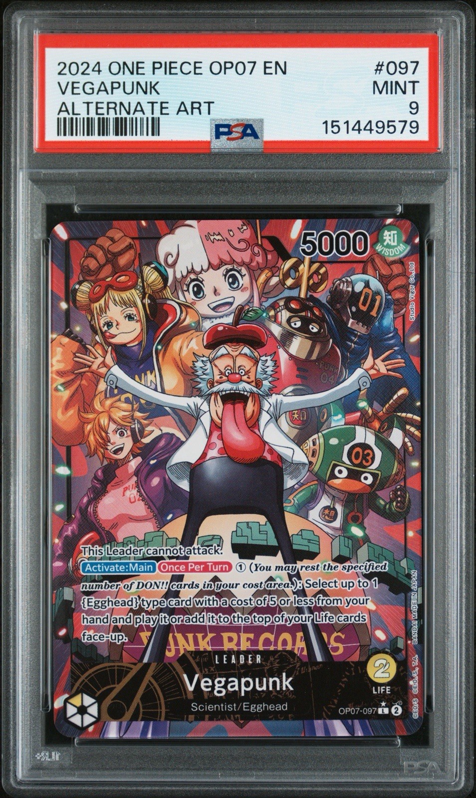 One Piece CCG Vegapunk Leader Alternate Art OP07-097 EN PSA 9