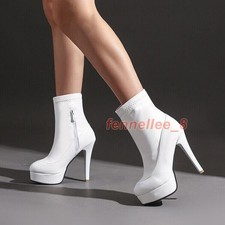 Women's Round Toe Side Zip Platform Clubwear Shoes Super High Heels Ankle Boots