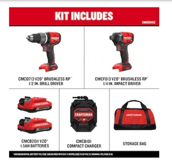 CRAFTSMAN V20 RP 20-volt Max 2-Tool Brushless Power Tool Combo Kit  - Image 3 of 4