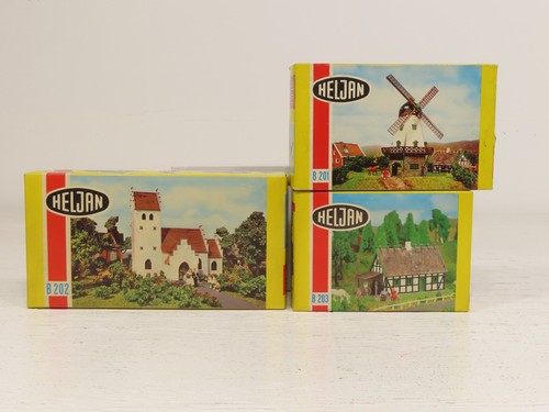 Heljan HO Kits de Construcción Vintage B201,202,203 Molino de Viento Iglesia Casa Nuevo en Caja 12527  | Zustand: Used
