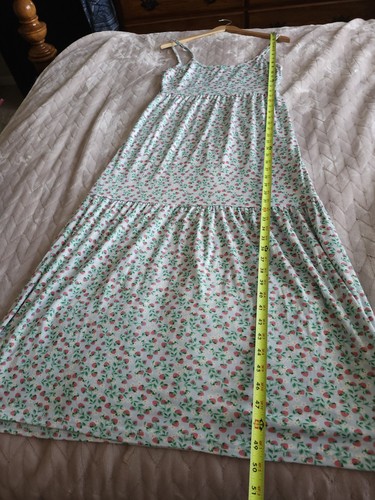 Light Blue Green Strawberry Floral Print Maxi Sundress EUC 5 BELOW Cute! - Picture 8 of 11