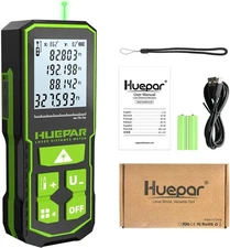 Huepar 330FT Green Laser Measuring Tool with Angle Sensor, ±1/16in (±1.5MM) Acc