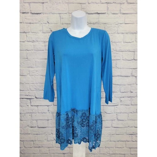 XSMALL LAKESIDE BLUE A509473 LOGO by Lori Goldstein Rayon 230 3/4 Sleev Lace Hem
