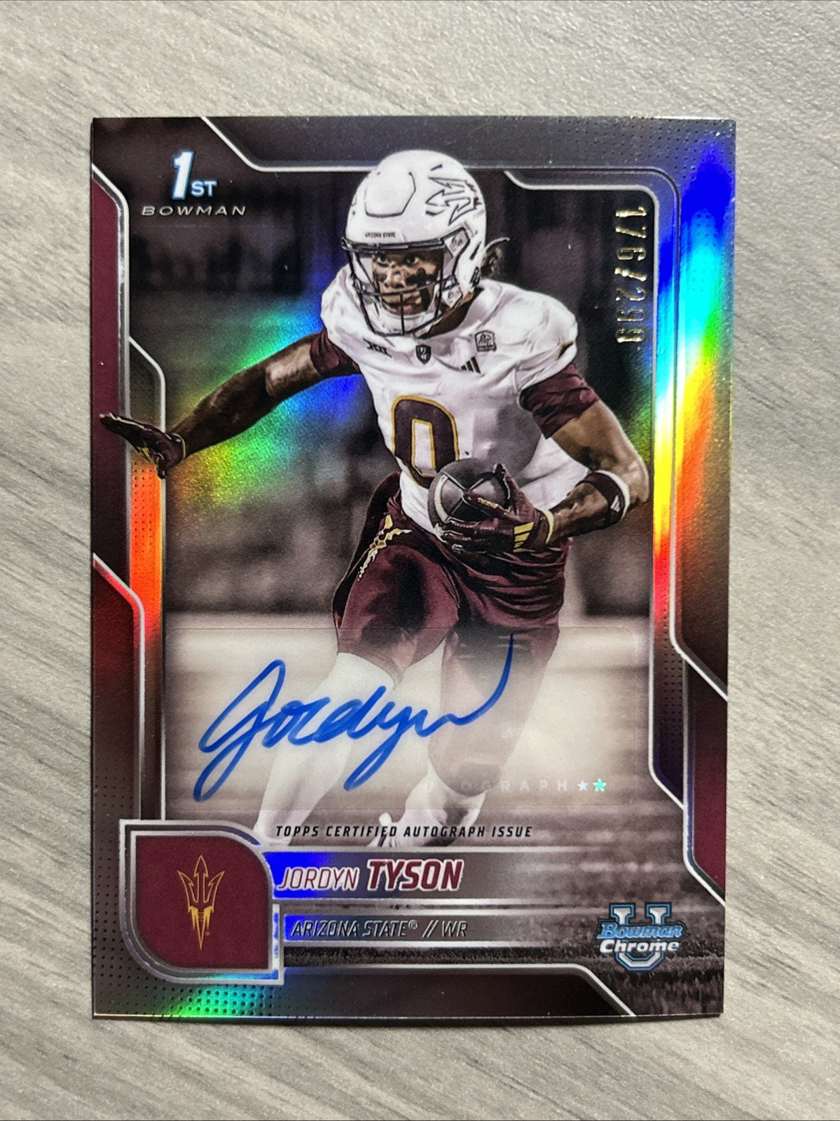 Jordyn Tyson 2025 Bowman Chrome U 1st Auto  Refractor #/299 Arizona State