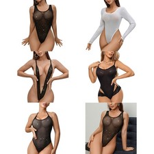 Women Bodysuit Birthday Jumpsuits Babydoll Leotards Mesh Rompers Pantyhose Long