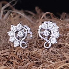 Women's Stunning Stud Earring Round Cut Simulated Diamond 14K White Gold Plated