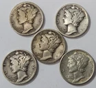 Mercury 90% Silver Dimes - Lot Of 5 - Mixed Dates / Mints - See Photos - M-5Y