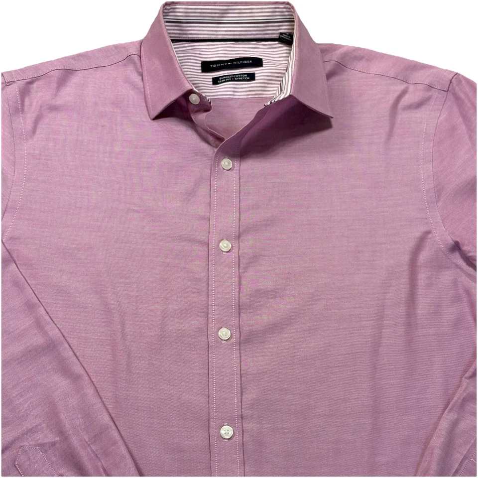 Camisa de vestir Tommy Hilfiger para hombre L 15,5 34/35 con botones Flex Supima manga larga Foto 2 de 4