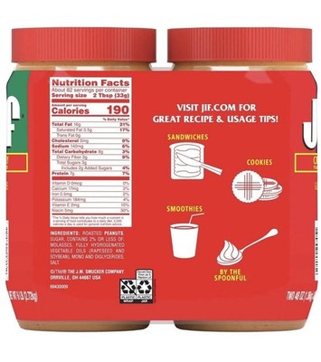 Jif Creamy Peanut Butter Gluten Free Smooth Style 2 Pack 6 lb Total