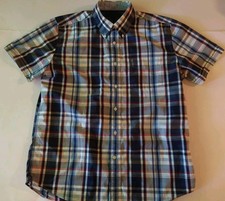 Tommy Hilfiger Mens Large Plaid Button Down Shirt Blue Red Classic Fit