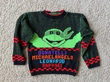 Vtg 90  s Teenage Mutant Ninja Turtles Knit Sweater Youth Size Large 10/12 Neon