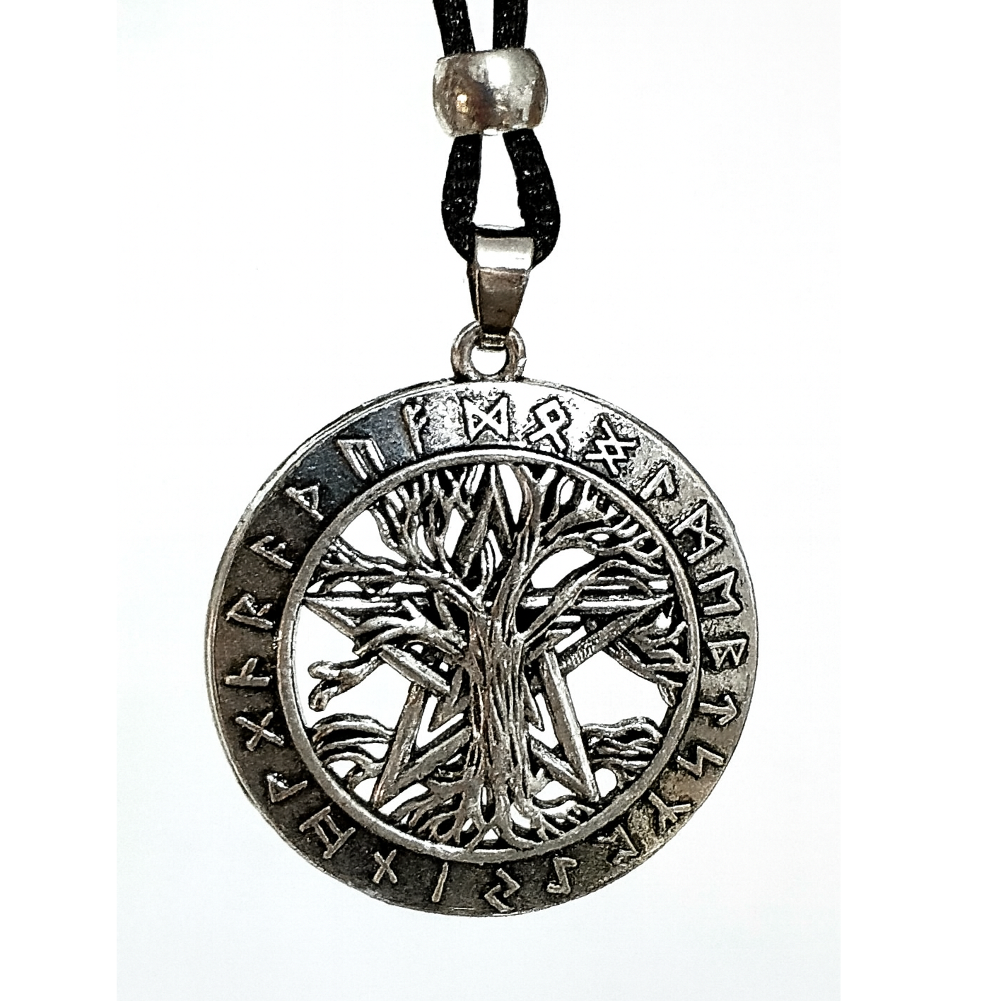 Pentacle Tree of Life Rune Pendant Yggdrasil Necklace Cord Bead Ethnic Jewellery