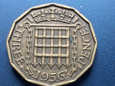 1956 Elizabeth II British  threepenny - Brass  3d (Res. stk)