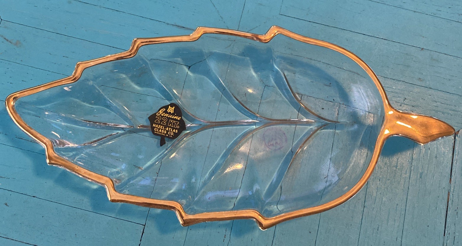 Vintage Hazel Atlas 22k Gold Leaf 4x10 Candy Dish